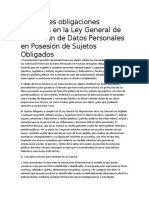 Principales Obligaciones Previstas en La Ley General de Protección de Datos Personales en Posesión de Sujetos Obligados