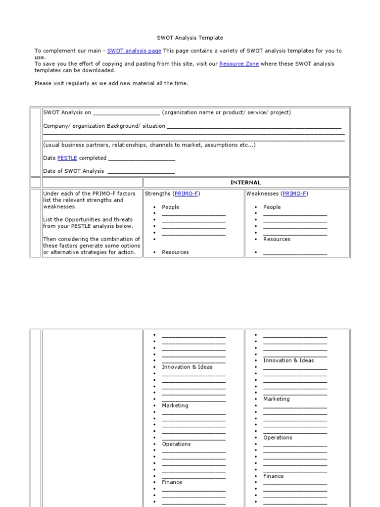 SWOT Analysis Template and Guide | PDF | Swot Analysis | Competition