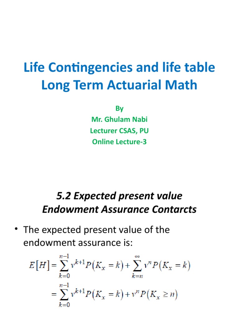 Life Contingencies Overview and Formulas | PDF | Life Insurance ...