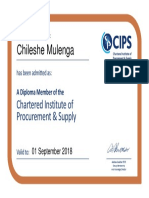 CIPS Diploma Member Certificate for Chileshe Mulenga