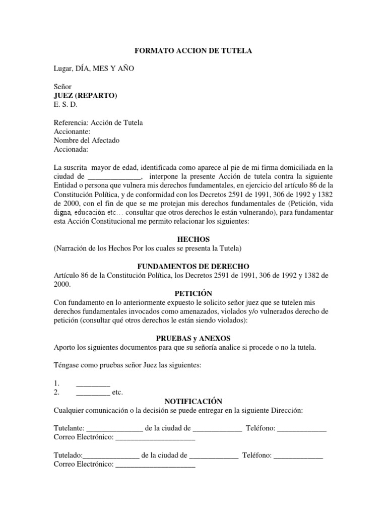 Formato de Acción de Tutela | PDF | Política | Ciencias sociales