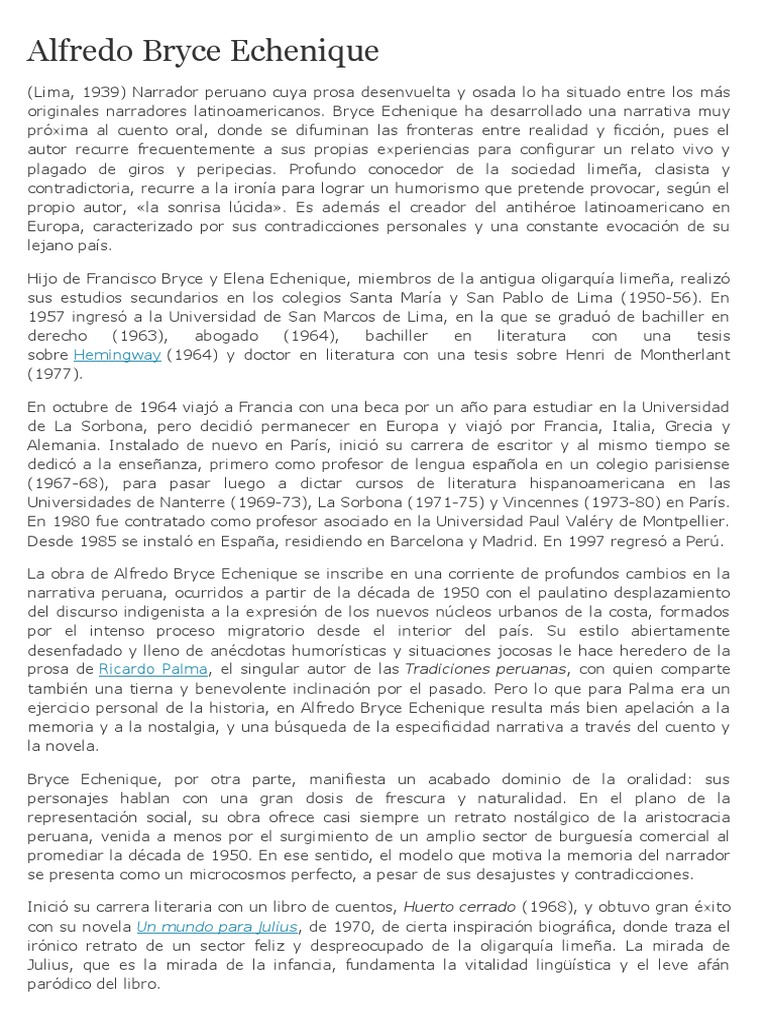 Alfredo Bryce Echenique PDF Perú Novelas