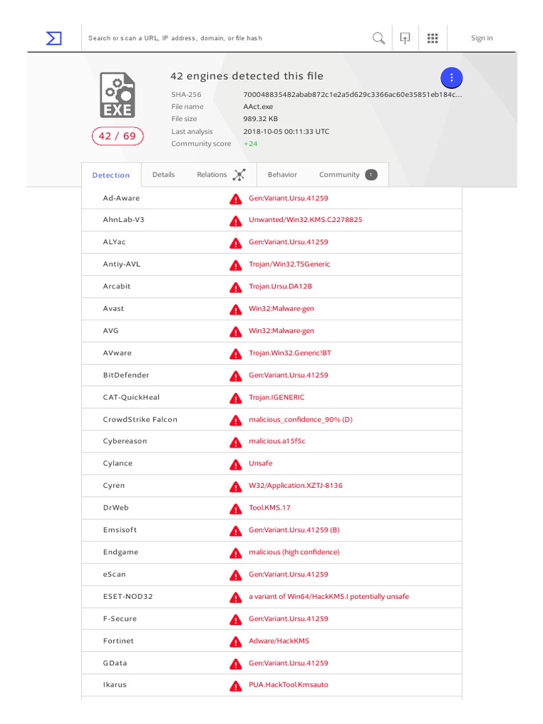 AAct.exe Malware Analysis Report | PDF | Malware | Computer Law