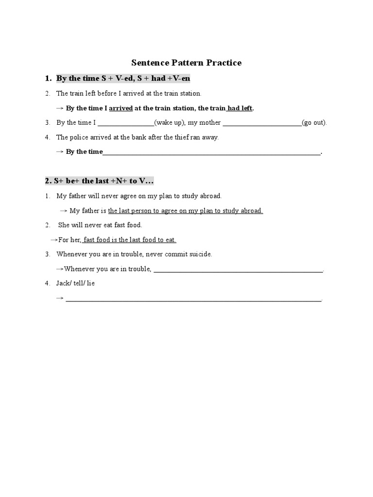Sentence Pattern Practice Exercises | PDF | Mystery, Thriller & Crime ...