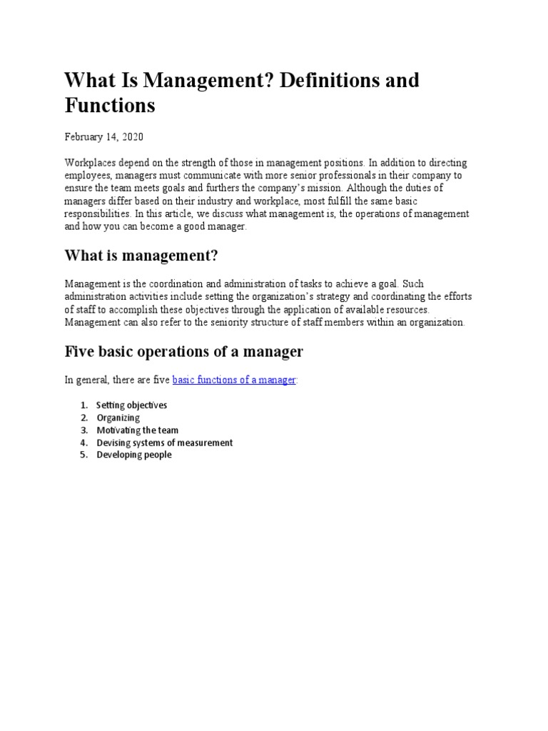 What Is Management? Definitions and Functions | PDF