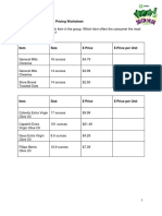 SAVVY SHOPPING Unit Pricing Worksheet