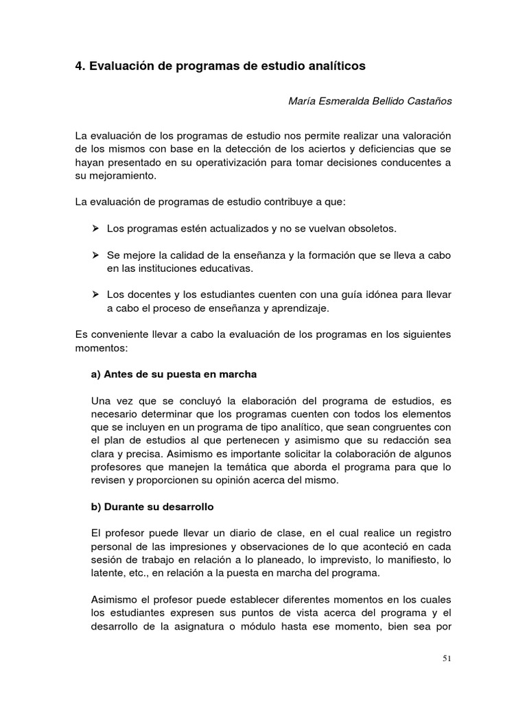 Evaluación de Programas Analíticos | PDF | Evaluación | Plan de estudios