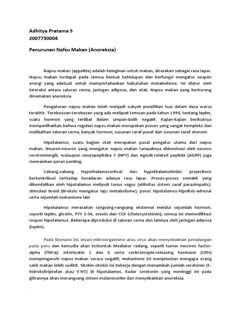 Mekanisme Hormon Pengatur Nafsu Makan | PDF