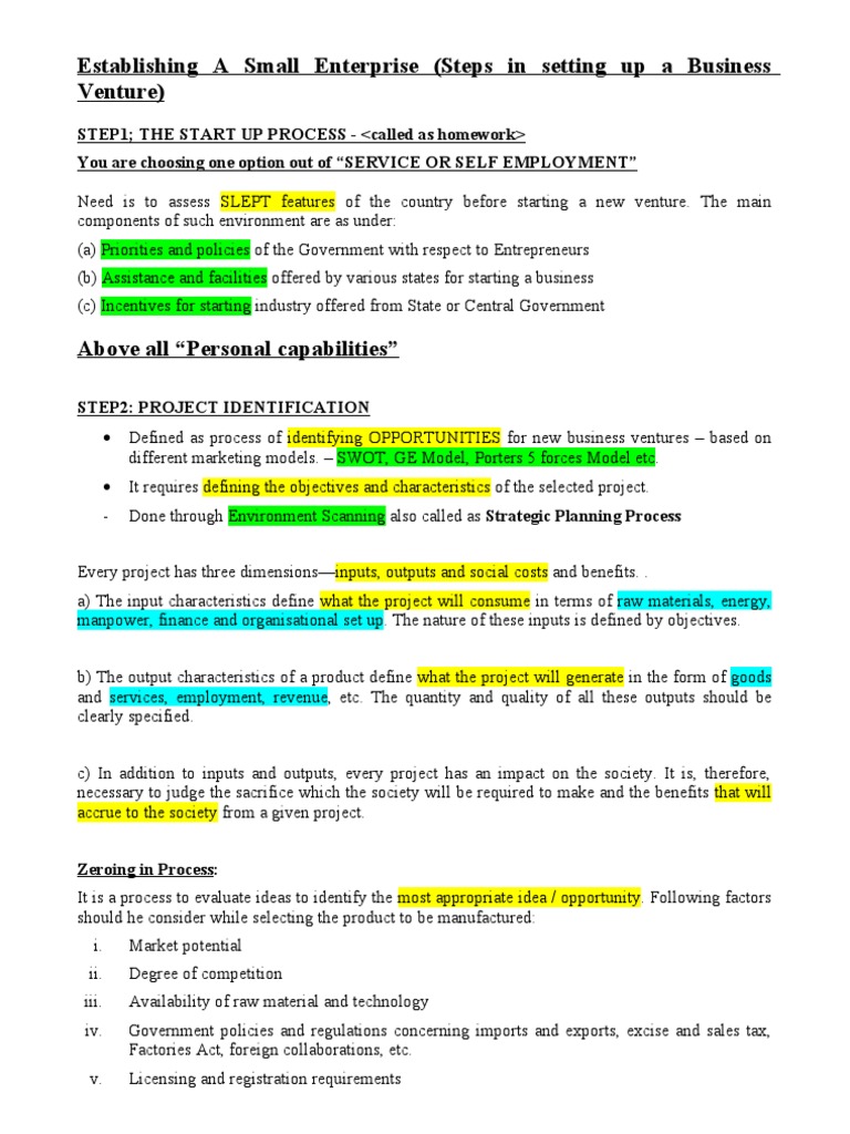Establishing A Small Enterprise | PDF