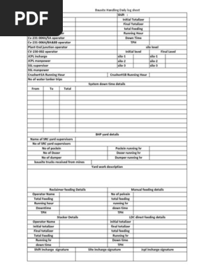 bhp log sheet 