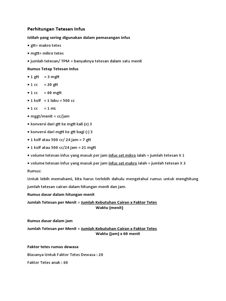 Perhitungan Tetesan Infus
