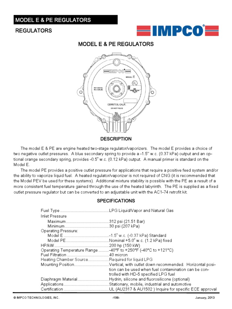 Model E &amp; Pe Regulators | PDF | Carburetor | Fuels