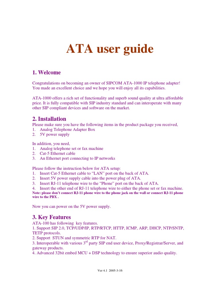 SIPCOM ATA-1000 IP Fxs 1 Port (8bits-100) SIP Voip ATA | PDF | Session ...