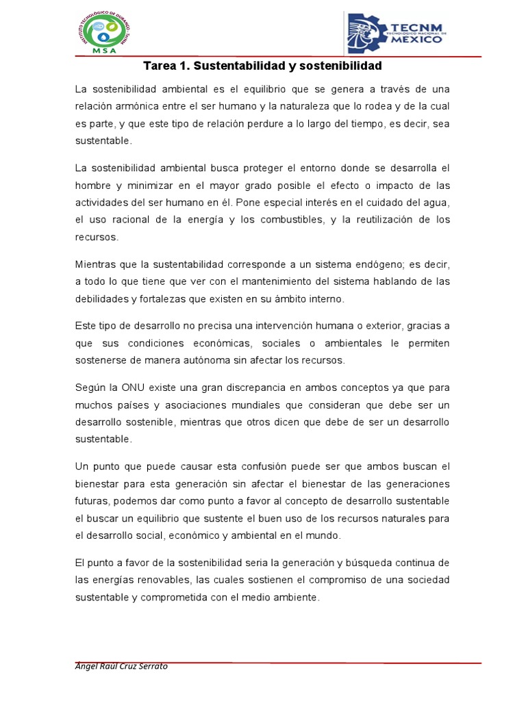 Tarea 1 Sostenibilidad y Sustentabilidad | PDF | Desarrollo sostenible ...