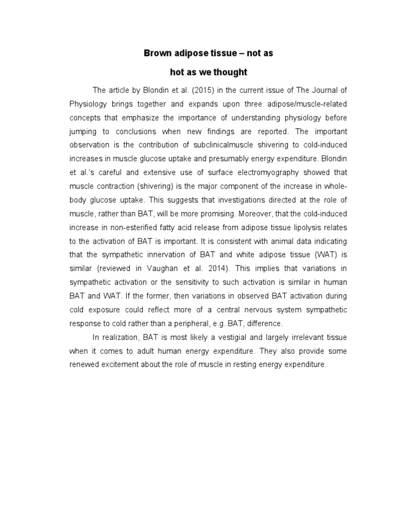 Brown Adipose Tissue - Not As Hot As We Thought | PDF | Self ...