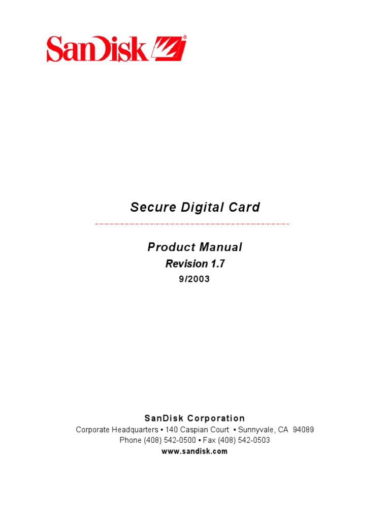 Secure Digital Card: Product Manual | PDF | Flash Memory | Hard Disk Drive