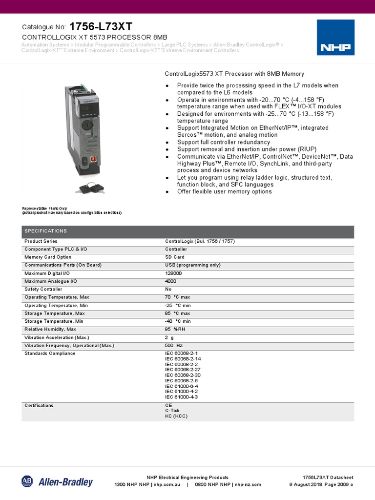 Controllogix XT 5573 Processor 8Mb Catalogue No PDF Programmable