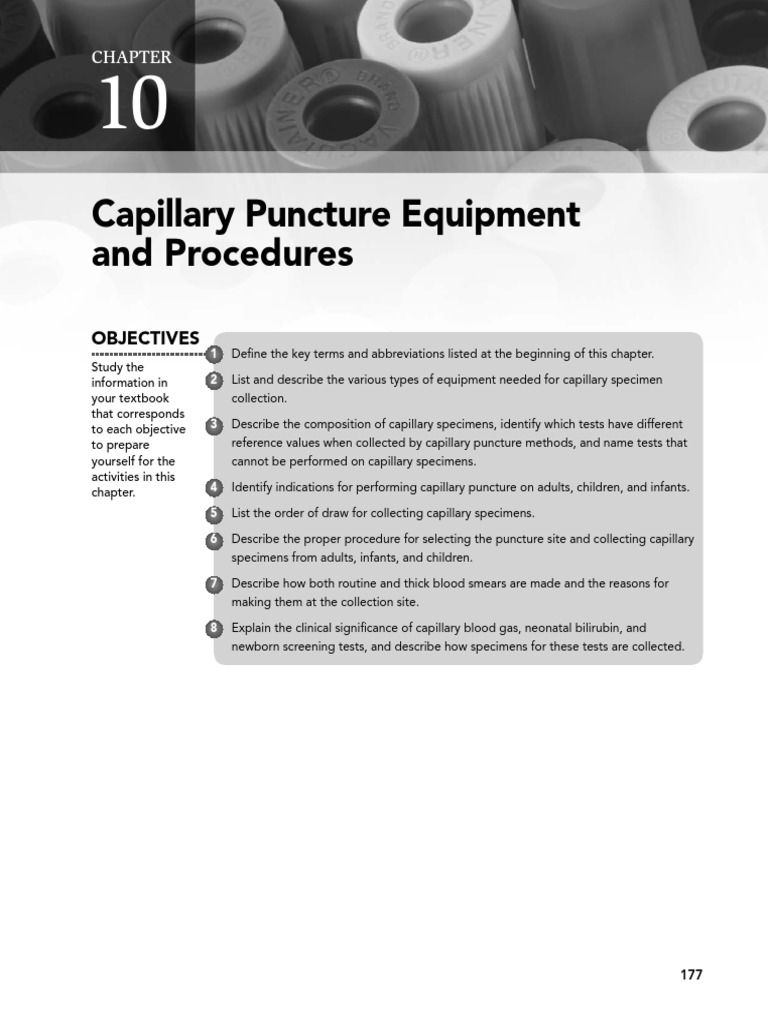 Capillary Puncture Equipment and Procedures Objectives PDF