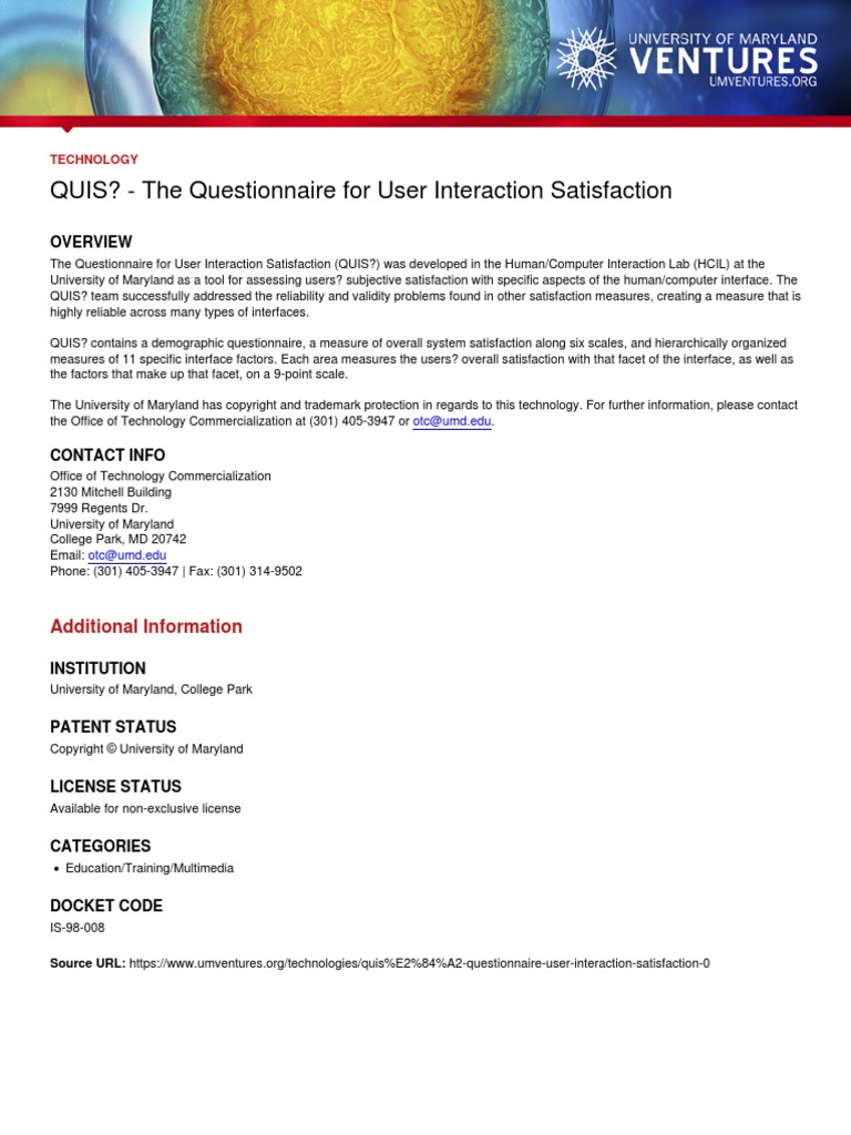 UM Ventures - QUIS™ - The Questionnaire For User Interaction ...