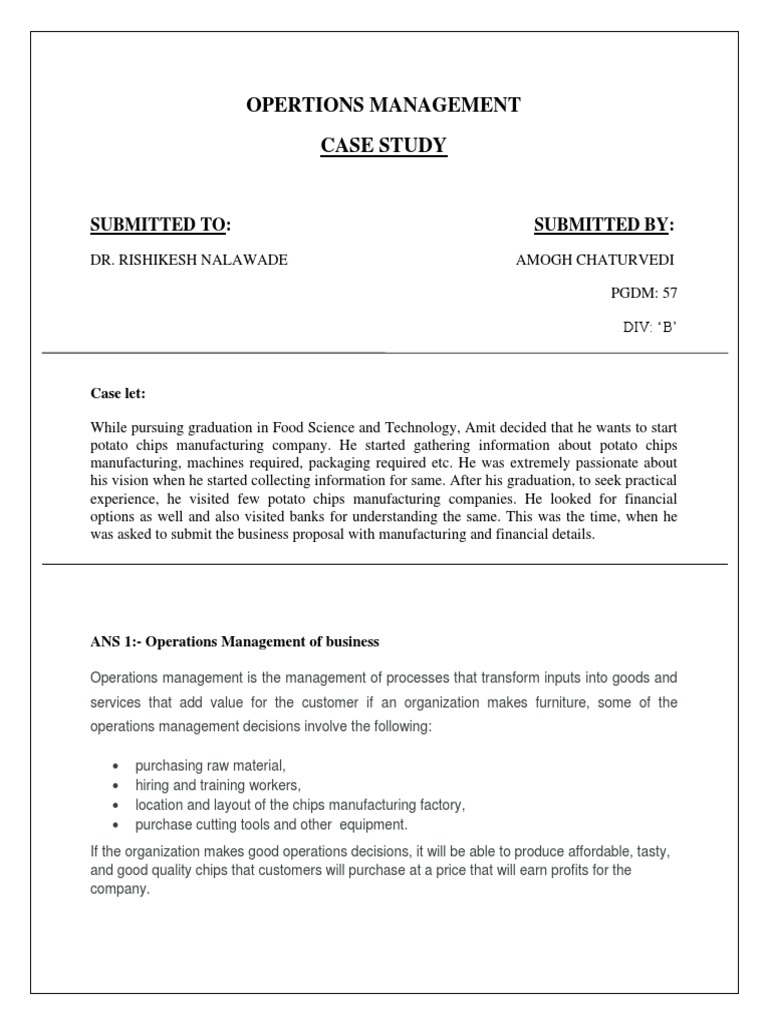 Opertions Management Case Study | PDF | Potato Chip | Inventory