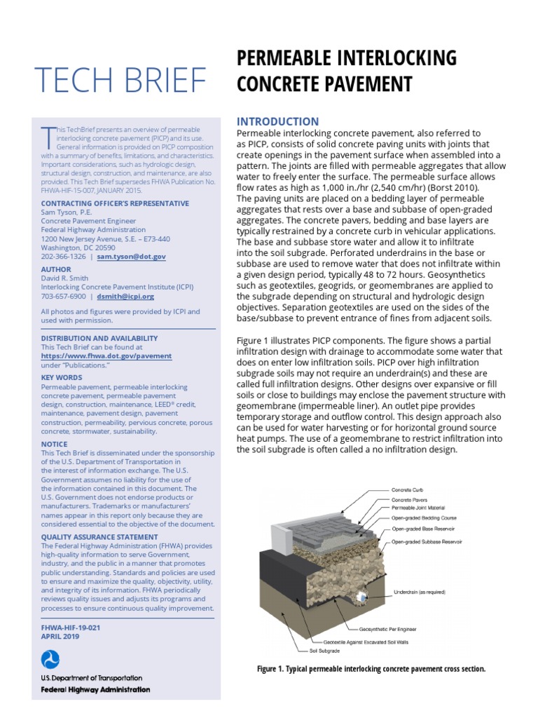 Tech Brief: Permeable Interlocking Concrete Pavement | PDF | Surface ...