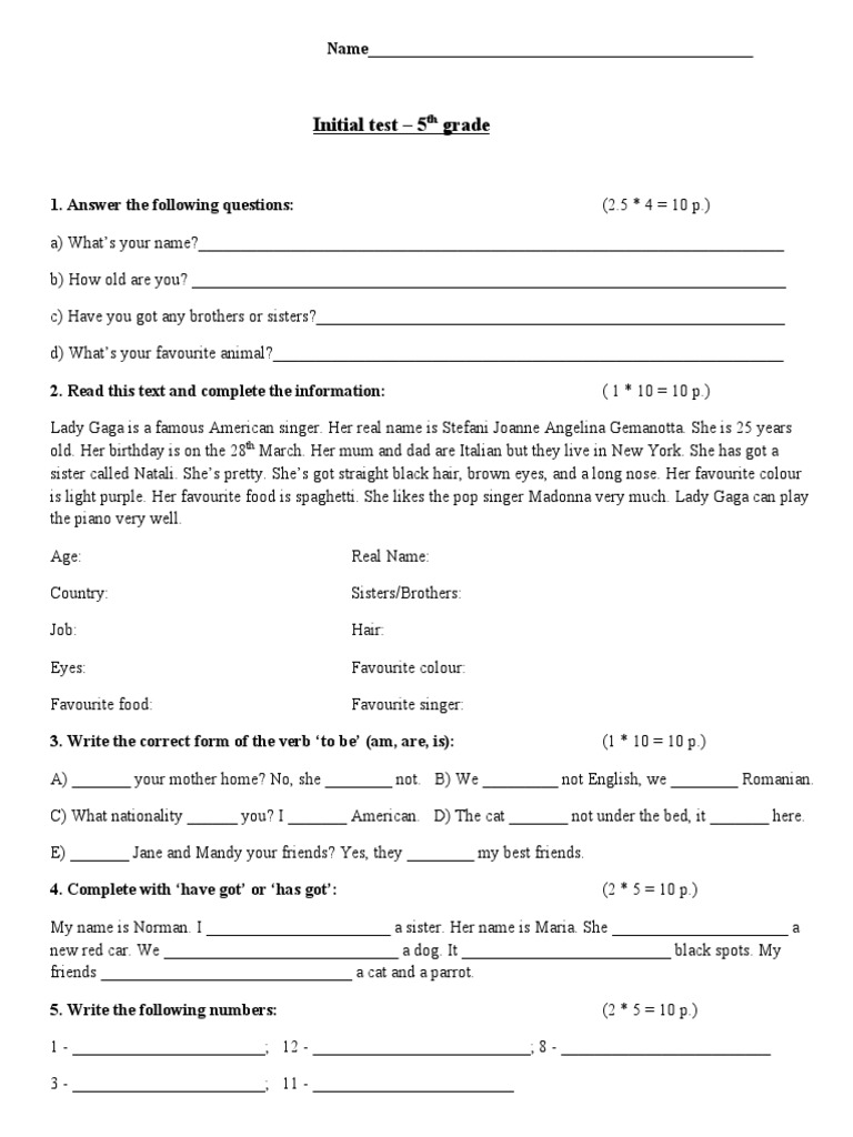 Initial Test - 5 Grade | PDF | Language Arts & Discipline | Foreign ...