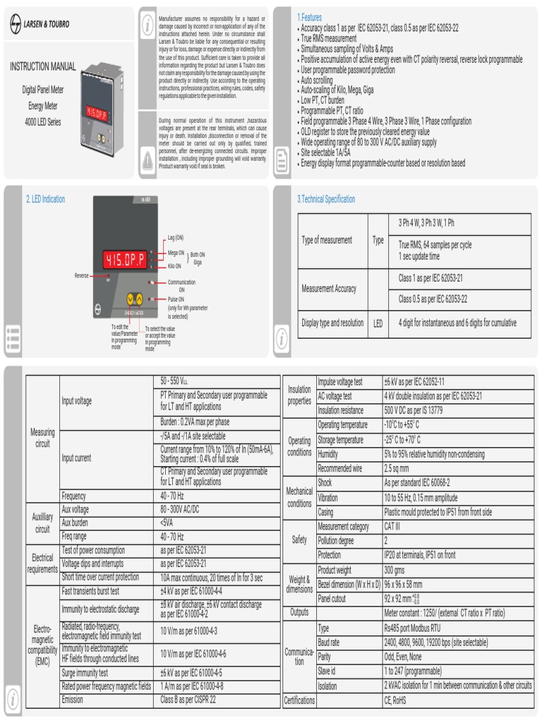 WL 4000 Energy Meter User Manual | PDF | Voltage | Force