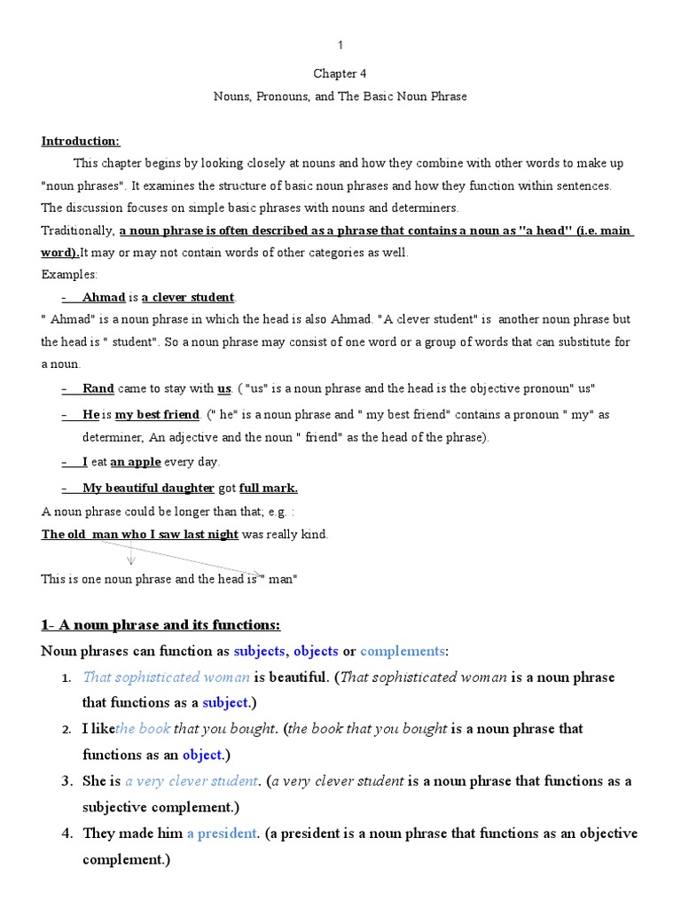 Summary For Chapter 4 | PDF | Noun | Phrase