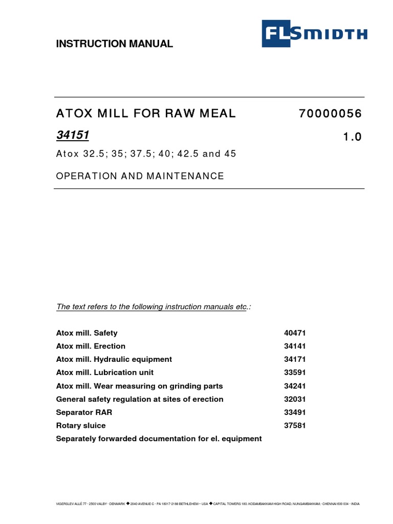 Atox Mill Operation and Maintenance | PDF | Mill (Grinding) | Bearing ...