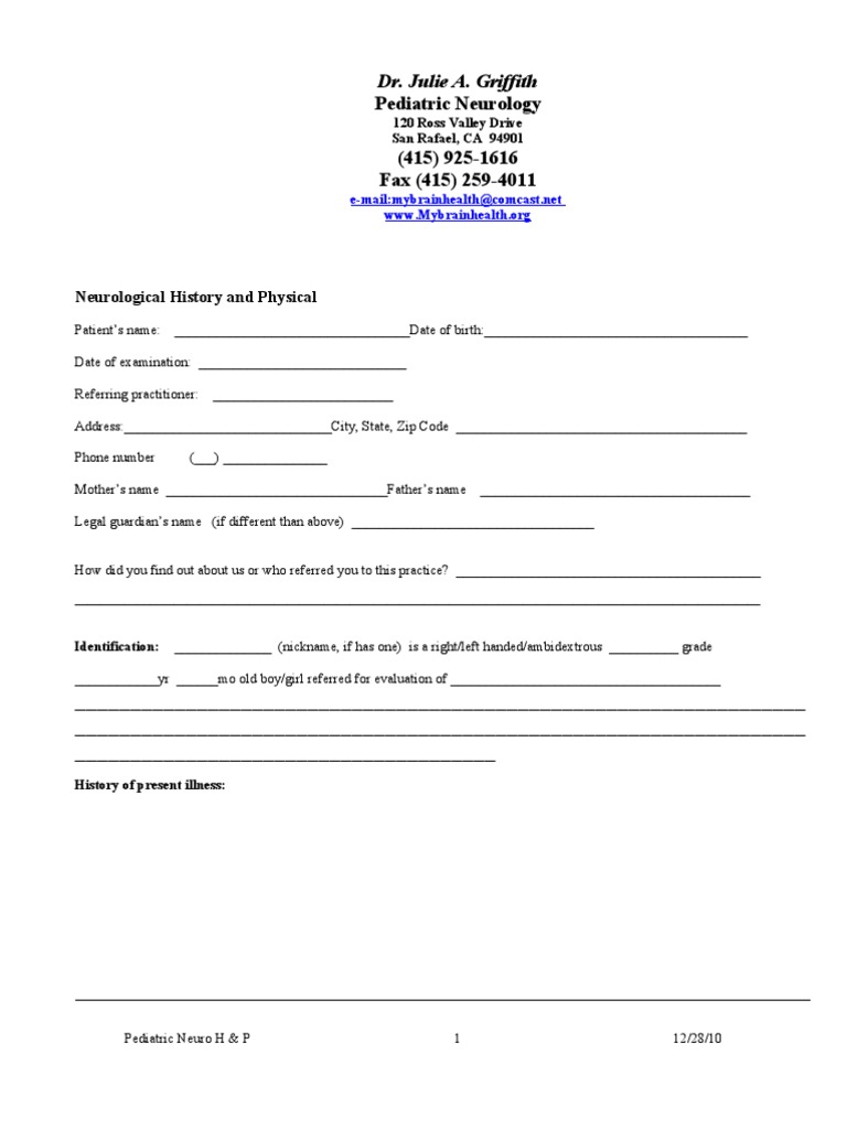 Pediatric Neurological History and Physical Childbirth Neurology