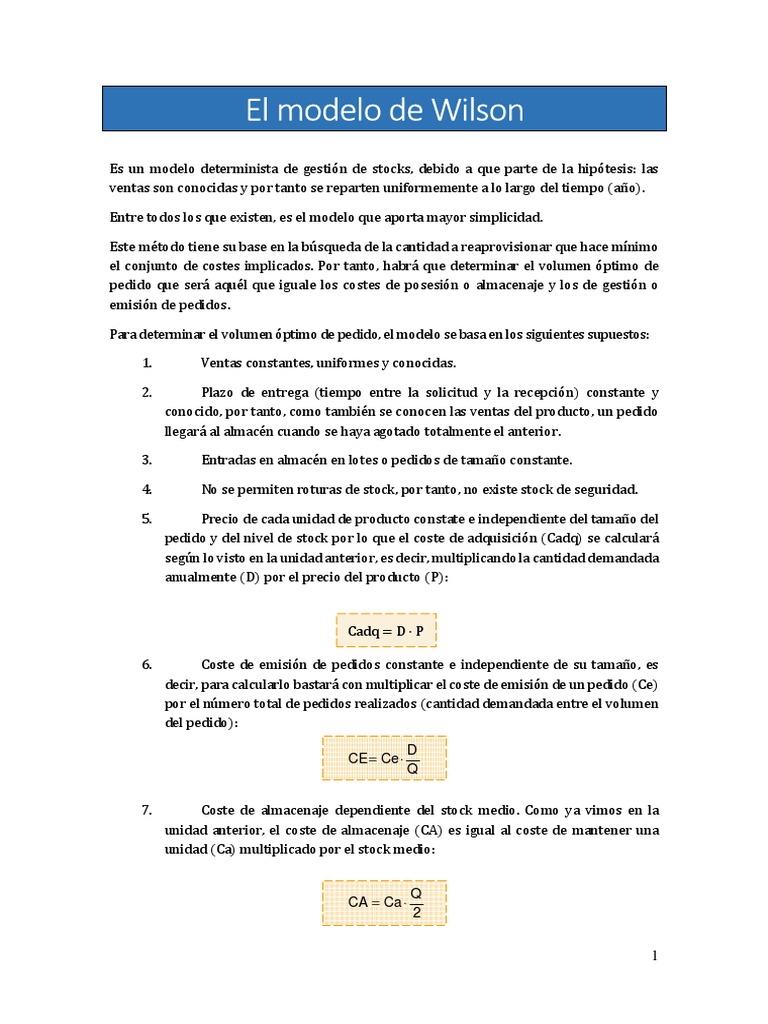 Modelo de Wilson en gestión de stocks | PDF | Economias | Business