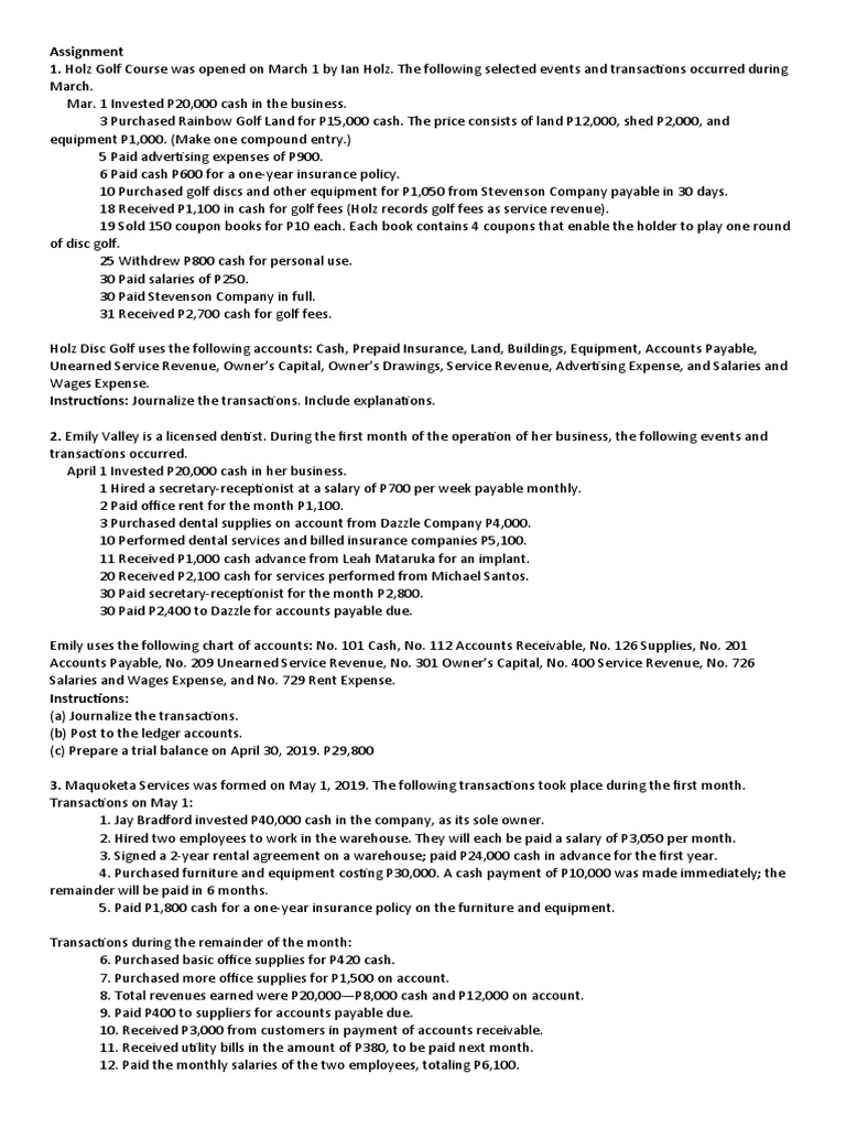 Chapter 4 Assignment | PDF | Debits And Credits | Financial Services