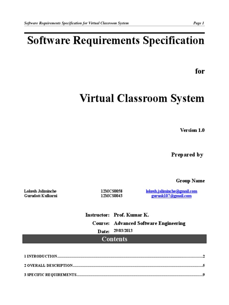 Virtual Classroom System Requirements | PDF | Web Server | Internet & Web