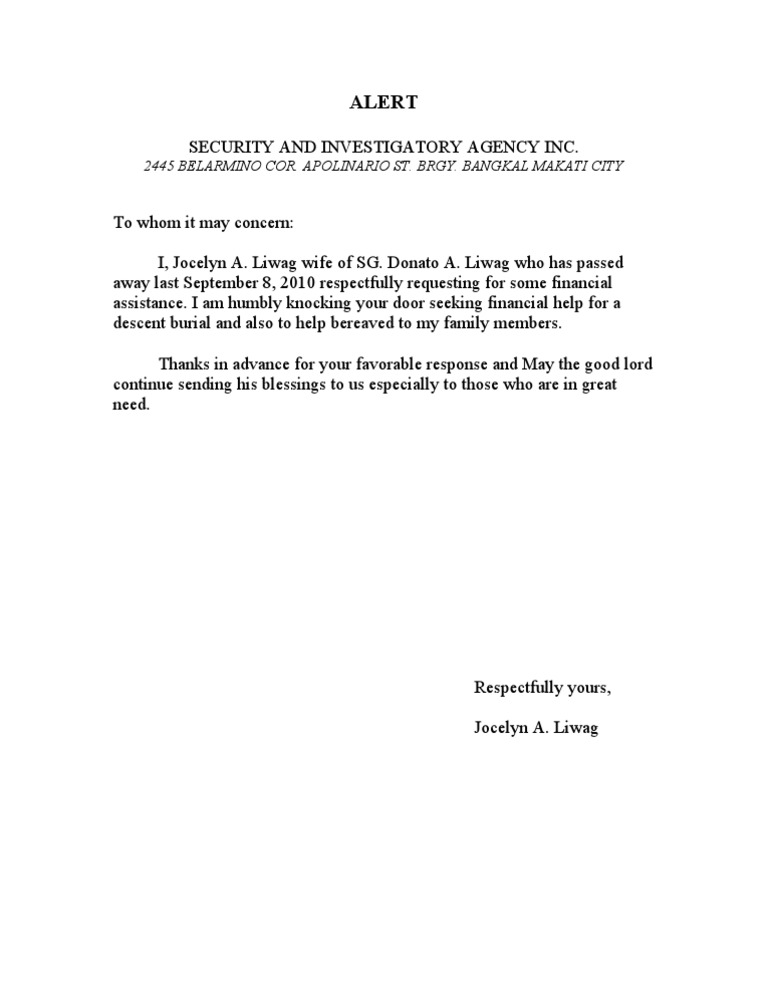 Request for Financial Assistance for Burial | PDF