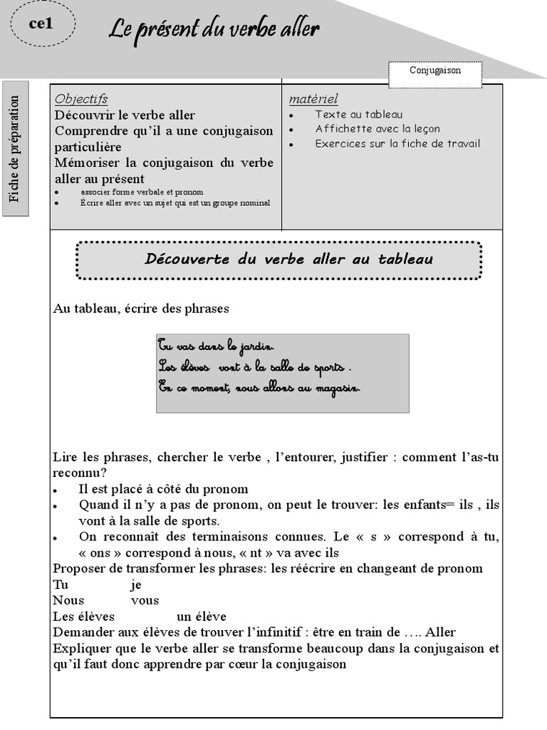 Exercice Verbe Aller Au Présent Ce1 Pdf Le Verbe Aller PDF | PDF | Conjugaison | Verbe