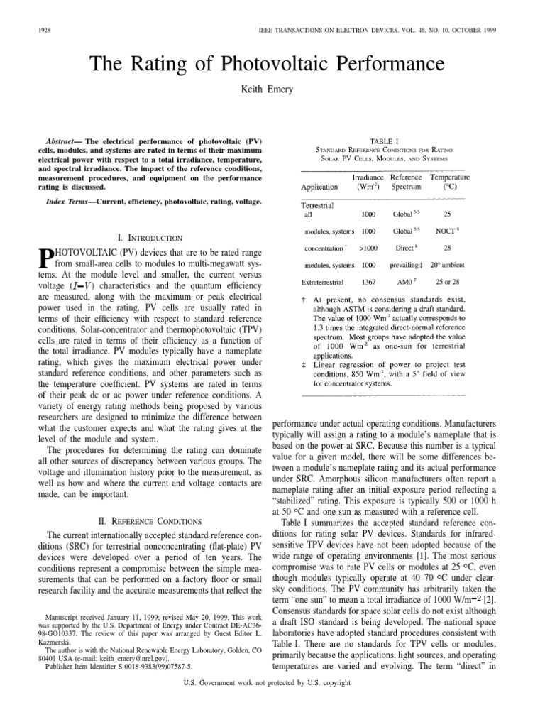 The Rating of Photovoltaic Performance | PDF | Photovoltaics | Solar Cell