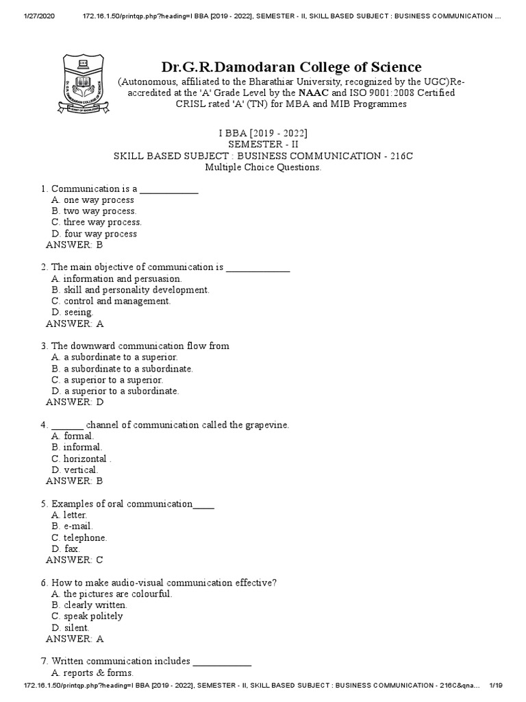I Bba Business Communication - 216C PDF | PDF | Communication | Information