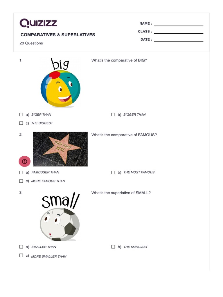 Comparatives and Superlatives Quiz | PDF | Grammar | Language Mechanics