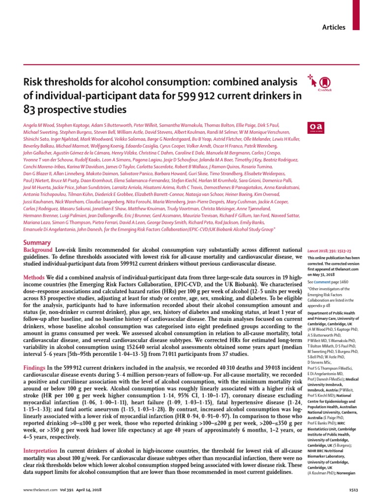 Risk Threshold of Alcohol Consumption PDF | PDF | Long Term Effects Of ...