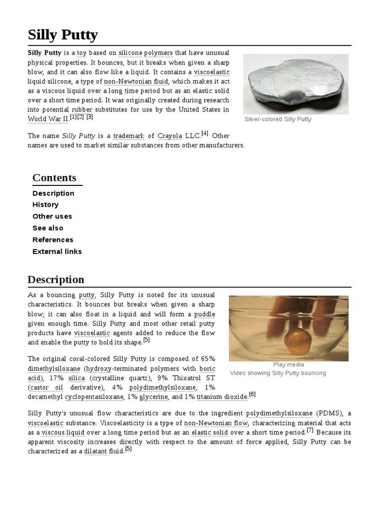 Silly Putty Silly Putty Is A Toy Based On Silicone Polymers That Have