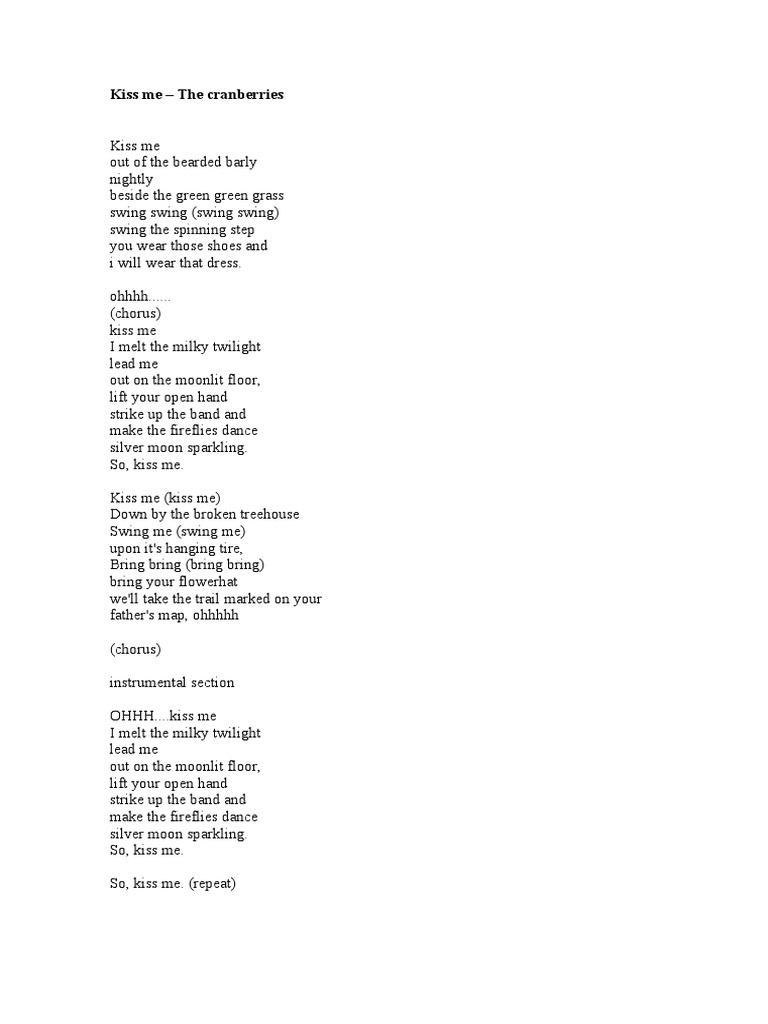 Kiss Me The Cranberries PDF Musical Compositions Songs