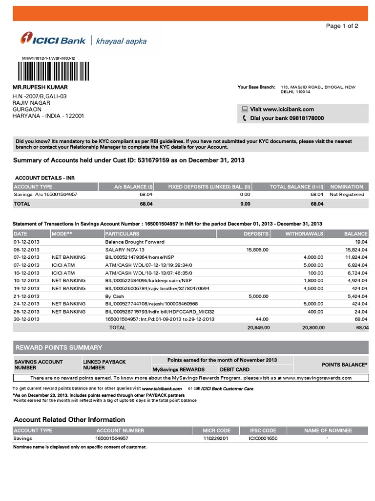 ICICI Dec 13 | PDF | Payments | Banking