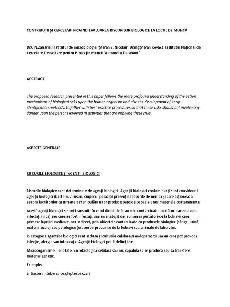 Riscurile Biologice Evaluare | PDF