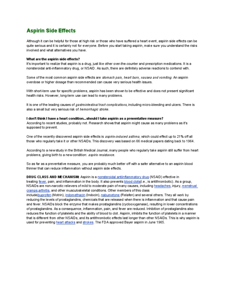 Aspirin Side Effects PDF Aspirin Nonsteroidal Anti Inflammatory Drug