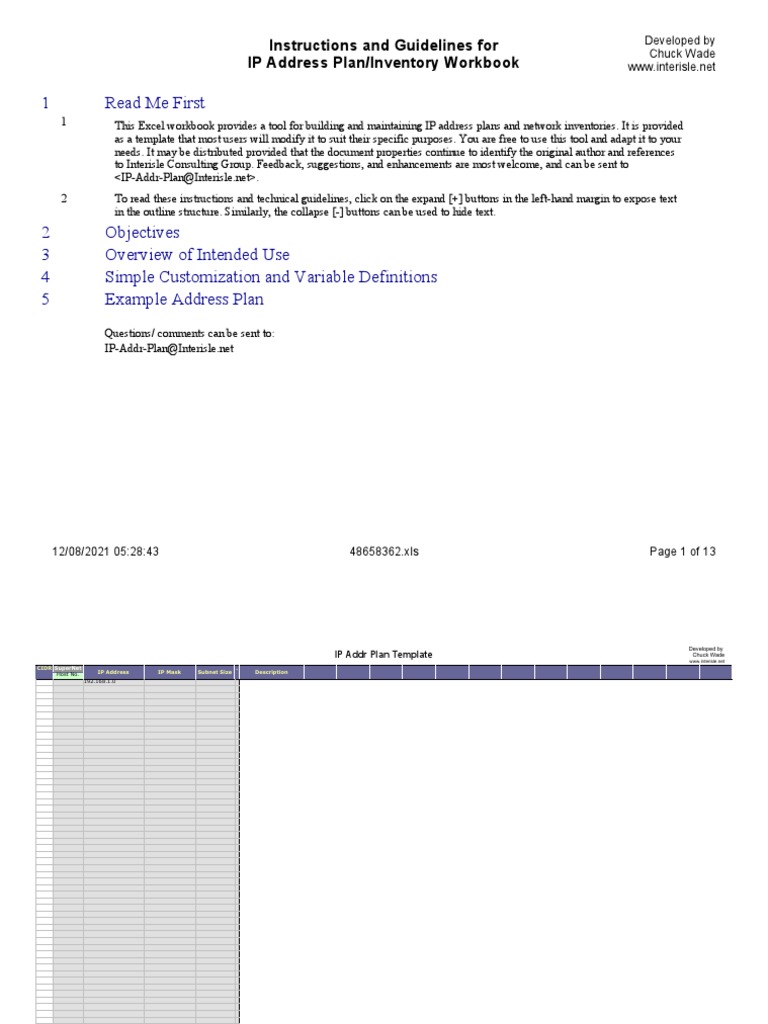 IP Address Management Workbook Template | PDF | Ip Address | Network ...