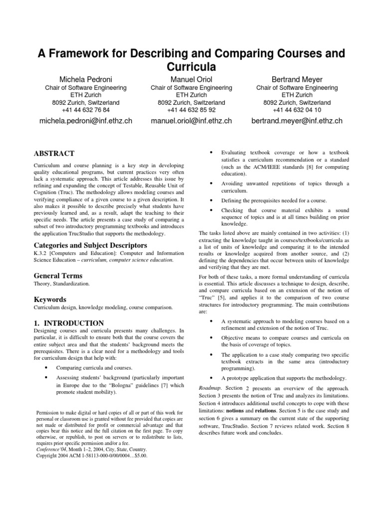A Framework For Describing and Comparing PDF | PDF | Curriculum | Class ...