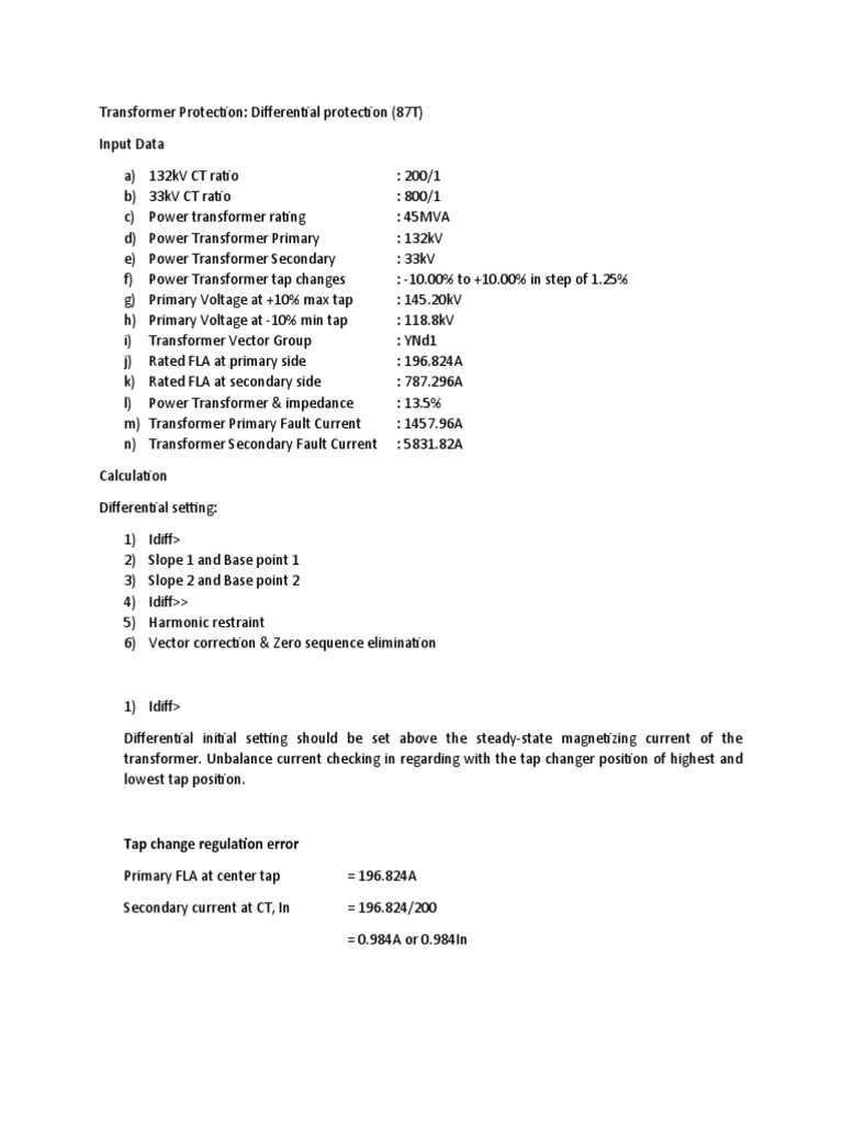 87T Transformer Protection Settings | PDF | Transformer | Electronics