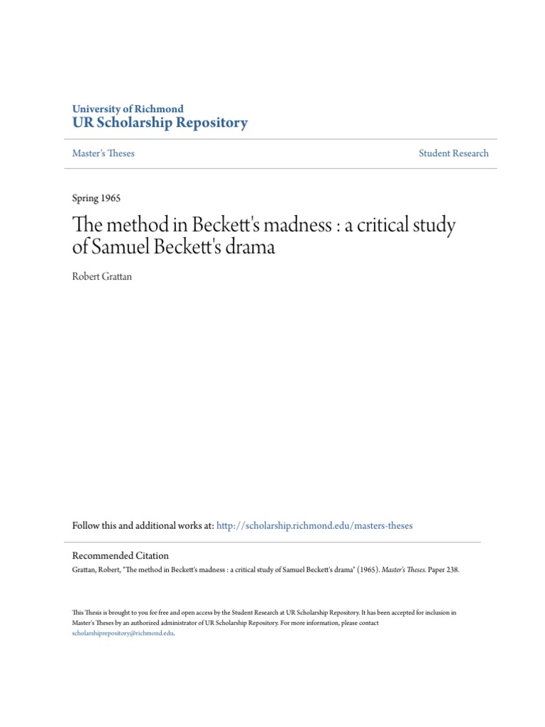 The Method In Beckett S Madness A Critical Study Of Samuel Beckett S Drama Theatre Entertainment General