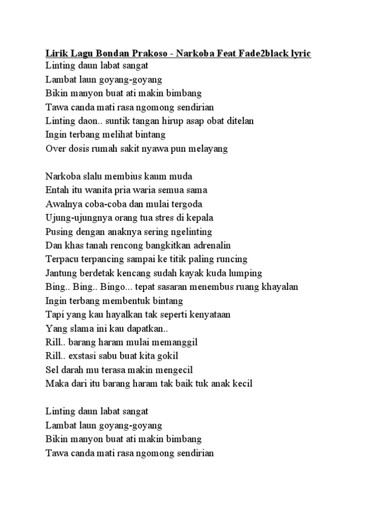 Lirik Bondan Prakoso And Fade 2 Black Narkoba