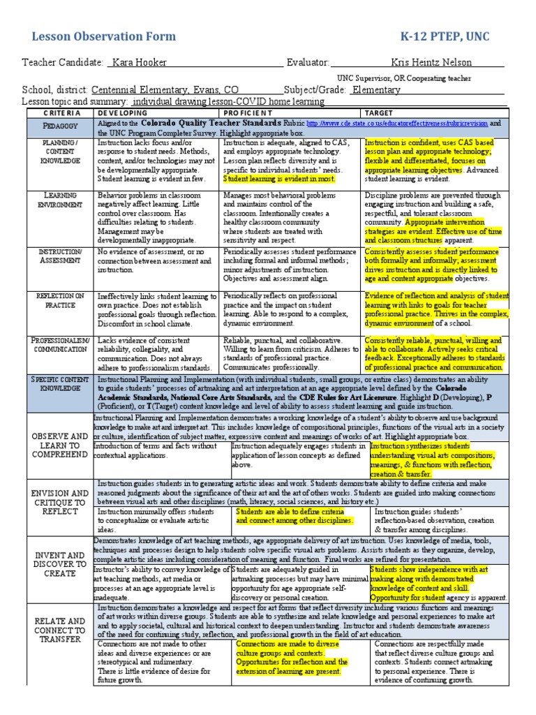 K-12 Lesson Observation Form Template | PDF | Educational Assessment ...